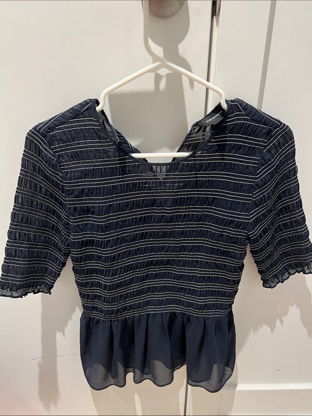 Woven Navy Striped Peplum Top